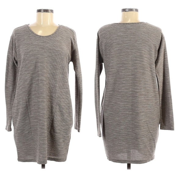 VERY J gray ribbed long sleeve pullover dress with pockets neutral versatile M - Picture 1 of 8